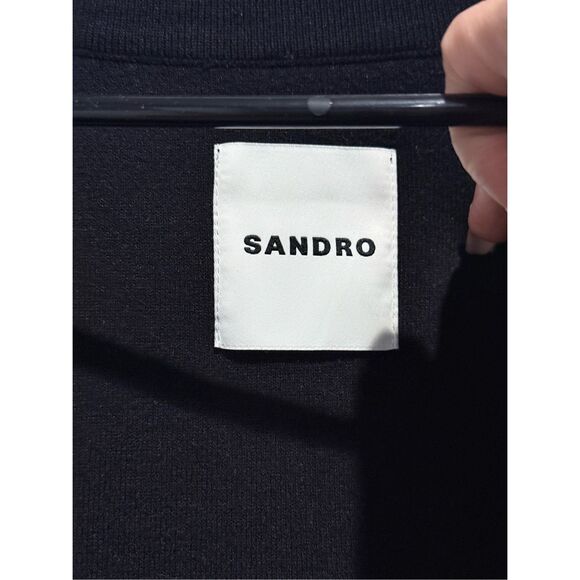 NWOT Sandro Benidorm Oversized Logo Appliqué Color Block Cardigan Women's S/M - Picture 3 of 16
